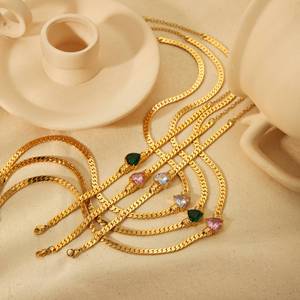 European American Style Heart Shaped Zircon Necklace 18K Gold Stainless Steel <b>Bracelet</b> <b>Set</b> Women's Everyday Wear Jewelry - Product Image 1