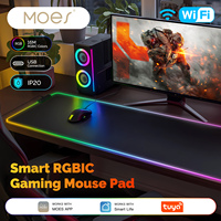 Tapis de souris LED intelligent MOES Tuya WiFi RGBIC 16 millions de couleurs lumineuses Tapis de bureau d'ambiance DIY Tapis étanche pour ordinateur PC de jeu