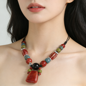 Collar Bohemio Retro de Cerámica con Cuentas, Colgante de Hacha Colorido, Cadena Larga de Lana Simple, Regalo de Cumpleaños para Mujer - Product Image 2