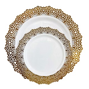 25 ensembles de vaisselle en plastique jetable à bord doré 7.5 pouces PS vaisselle fourchette couteau cuillère tasse serviette vaisselle jetable en or - Product Image 5