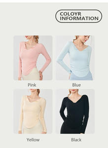 XW-G9681 en gros femmes à manches longues hauts mode couleur unie <span class=keywords><strong>T</strong></span>-<span class=keywords><strong>Shirt</strong></span> Yoga sport respirant tissu confortable vêtements de sport - Product Image 2