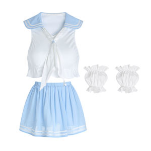 College Stijl Navy Revers Crop Top En Korte Rok Zoete Verleiding Sexy School Meisje Kostuum Gr3206 - Product Image 3