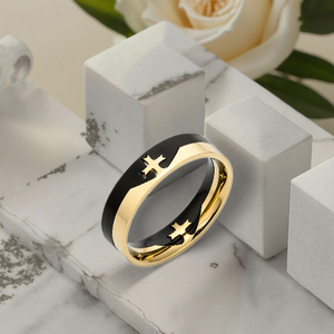 真新しいメンズチタンナイツテンプラー18Kゴールドメッキクロスリング - Product Image 4