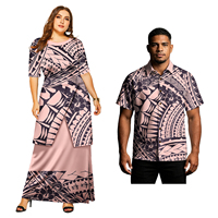Chemises de plage polynésiennes pour hommes et hauts élégants formels à manches mi-longues, col rond et fente pour femmes, tenues de couple Puletasi Samoan