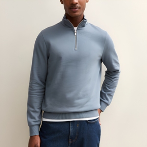 Sweat-shirt à col zippé pour homme, marque privée, en molleton de coton, épaules tombantes, brodé, marque de luxe, faible MOQ - Product Image 1