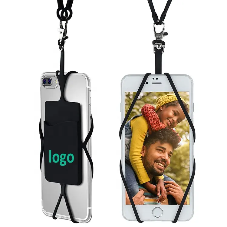 top seller silicone phone card holder with elastic credit card case on the back phone pocket lanyard