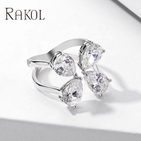 RAKOL RP2239 Bague ouverte personnalisée en laiton plaqué or avec cristaux CZ, coupe marquise classique, pour fiançailles, anniversaire ou soirée