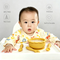 Ensemble de vaisselle pour tout-petits en silicone de qualité alimentaire, incassable, avec bol à ventouse puissante et cuillères pliables