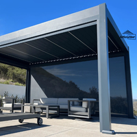 Pergola bioclimatique en aluminium imperméable avec système de toit à ouverture électrique Montage facile Rotation manuelle Coupe-vent pour jardin