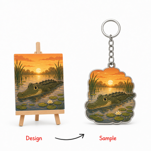 Portachiavi in Metallo Personalizzato Ispirato al Refugio Faunistico Nazionale di Okefenokee, Souvenir del Palude al Tramonto, Design Personalizzato - Product Image 1