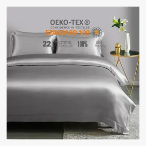 Juego de ropa de cama de sábanas, Sábana bajera ajustable para cama individual, textil para el hogar, seda 100% sin costuras con logotipo, tejido europeo para adultos, 60 grado sólido a 2 juegos