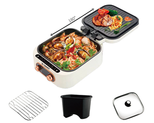 Máquina <span class=keywords><strong>de</strong></span> calentamiento <span class=keywords><strong>de</strong></span> doble cara 10 en 1, parrilla para barbacoa, bistec, freír crepé, tortitas, horno <span class=keywords><strong>de</strong></span> Pizza, bandeja para hornear eléctrica, olla caliente - Product Image 2