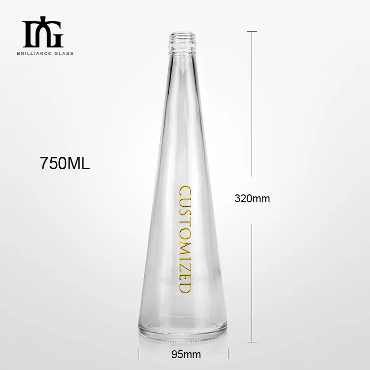 공장 직매 750 ml 독특한 삼각형 모양의 유리 술 병