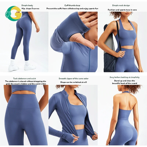 Ensemble de yoga 3 pièces pour femmes GC : soutien-gorge de <span class=keywords><strong>sport</strong></span> halter, leggings taille haute, veste à manches longues, vêtements de <span class=keywords><strong>sport</strong></span> sans couture pour la gym et le fitness - Product Image 2