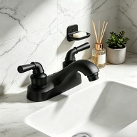 Robinet de lavabo de salle de bain moderne en ABS noir mat, à montage sur plan, 4 pouces, durable, 2 poignées, 2 trous, résistant à la rouille, Metalique 320003-BK