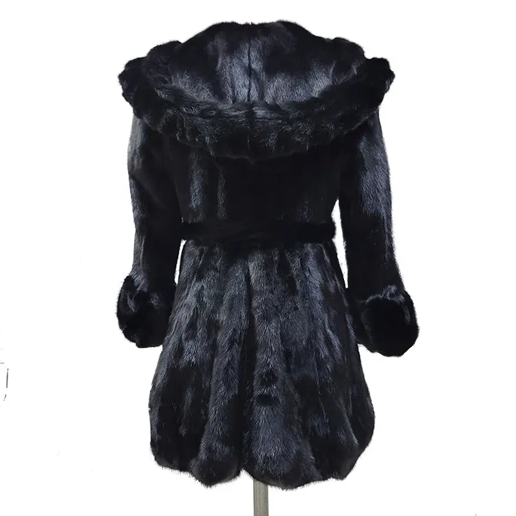 Women Big Hood Winter Real Mink Fur Coat Warm Soft Vintage Clothes Plus Size Scallop Hem Jacket Genuine Natural Fur Mink Coats