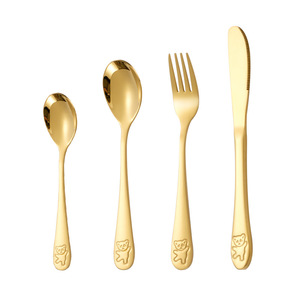 Children's 304 Stainless Steel <b>Knife</b> Fork Spoon Set Bear Shape Cartoon Kids Dining Food Grade 4 Pieces - Product Image 5