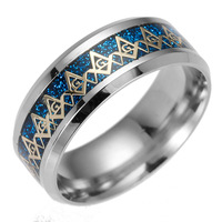 Anillos Para Hombres Cincin Baja Tahan Karat, Cincin Masonik AG Agama Sederhana, Cincin Kepribadian Warna Baja