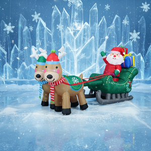 Decorazione Natalizia Gonfiabile da Giardino: Renna che Tira il Carrozzino con Babbo <span class=keywords><strong>Natale</strong></span> che Consegna Scatole Regalo - Product Image 4
