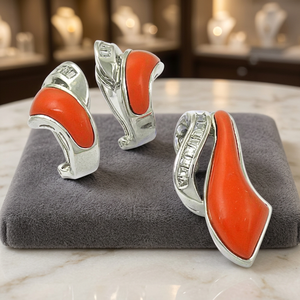 Ensemble de pendentifs en argent sterling massif avec zircon cubique et corail orange synthétique, bijoux de haute qualité, cadeau pour femmes et filles, occasion de fête - Product Image 3