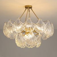 PM rétro verre coquille forme lustre français rond plaqué or suspension lampe créative salon salle à manger cristal luminaire