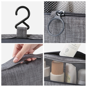 Trousse de toilette de type crochet, étanche, grande capacité, organisateur de voyage pour hommes et femmes, rangement de maquillage, rectangulaire, gris, polyester - Product Image 1