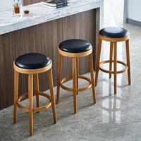 Tabouret de bar rond en bois et cuir PU pour usage commercial, idéal pour îlot de cuisine, petit-déjeuner, salle à manger, chaise de comptoir en bois