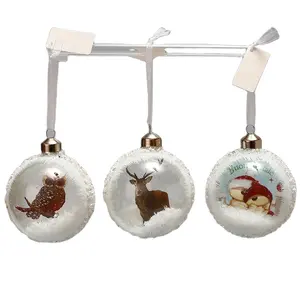 Bán Buôn Rõ Ràng Treo Glass Baubles Phẳng Giáng Sinh Đồ Trang Trí Tuyết Bóng