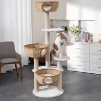 Dinding Panjat Kucing Kayu Indoor Desain Platform Multi-Level Pohon Kucing Mewah dengan Tepi Melengkung untuk Mencegah Depresi Kucing