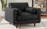 Fauteuil carré moderne classique avec revêtement en cuir PU, design capitonné, pieds en bois, confort doux pour le club et la vie à domicile
