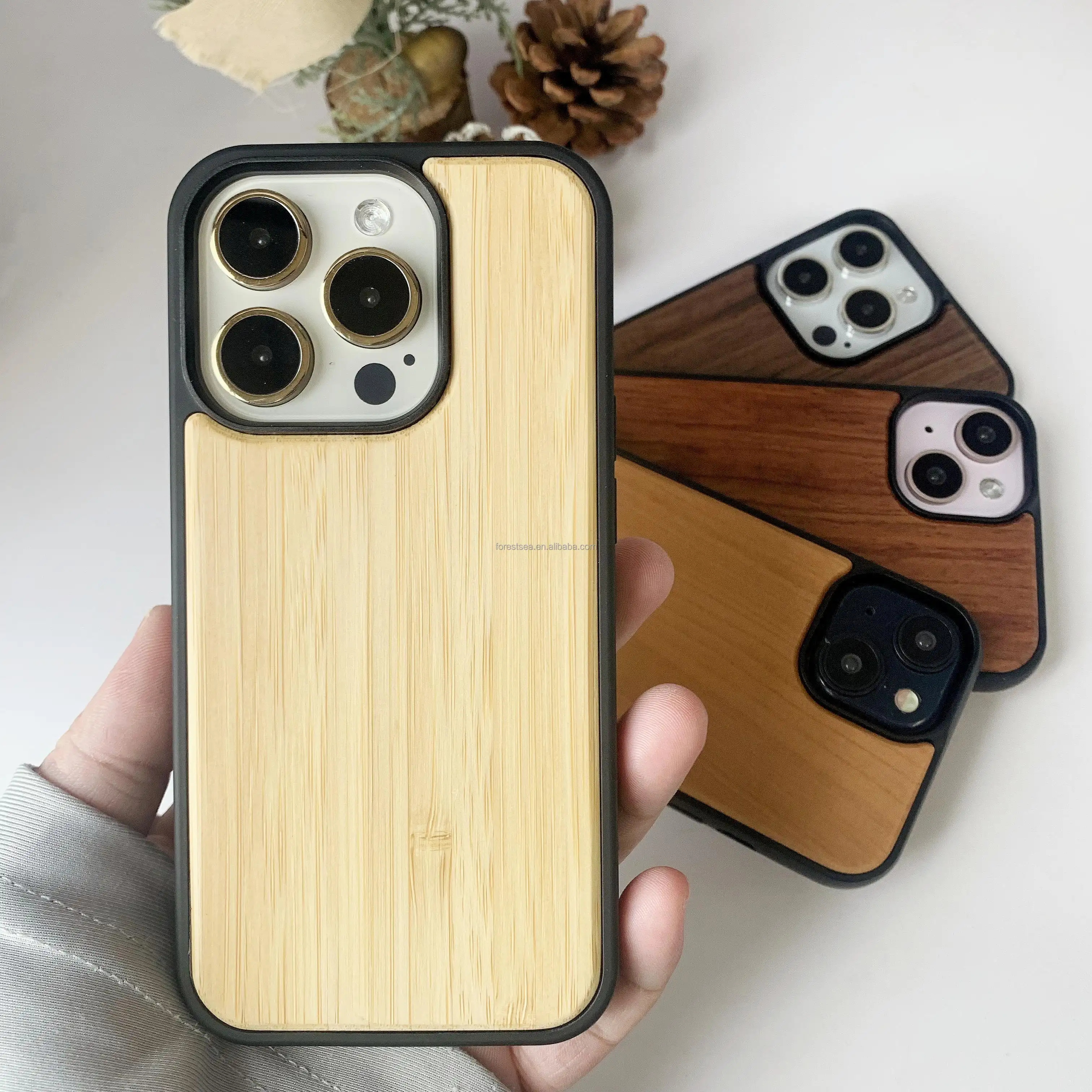 Wholesale Natural Wooden Phone Case Shockproof Real Wood Blank Custom Design Phone Case For iPhone X XS XR 12 13 14 15 Pro Max