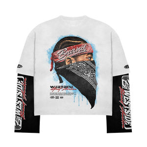 Camisas de manga larga de algodón personalizadas Camiseta de manga larga de doble capa con empalme de tamaño grande <span class=keywords><strong>Cid</strong></span> Wash Boxy - Product Image 3