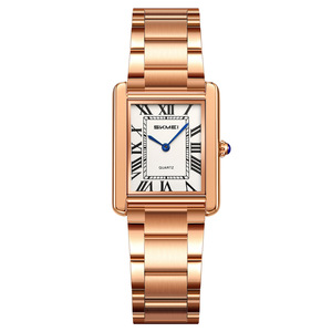Time Beauty Women's Retro Square Quartz <b>Watch</b> Roman Markers Genuine <b>Leather</b> Strap 24.7mm 7.6mm Thickness Waterproof - Product Image 4