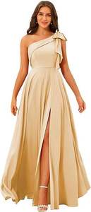 Nuovo abito <span class=keywords><strong>da</strong></span> donna con spalline lunghe fino al pavimento in raso formale vita naturale elegante con spacco laterale - Product Image 6