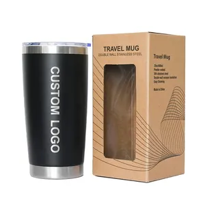 Custom Double Wall Regular Tumbler Metal Cup 20oz Powder Coated Stainless Steel Beer Coffee Camping Travel Mug With Lid