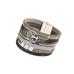 Wholesale Copper Tube Magnetic Buckle Multilayer Life Tree <b>Leather</b> <b>Bracelet</b> Jewelry for Women - Product Image 3