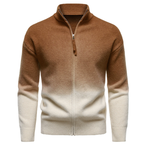 Suéter Cárdigan de Punto para Hombre, Estilo Británico, con Cuello Vertical y Cierre de Cremallera, en Colores Degradados, para Otoño e Invierno - Product Image 2