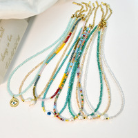 Colliers à fines chaînes, collier de perles en pierre naturelle et cristal avec perle d'eau douce, bijoux tendance motif œil porte-bonheur