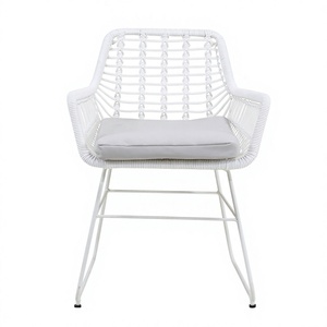 Fauteuil de jardin moderne en rotin blanc de qualité supérieure avec coussin gris, structure métallique pour terrasse et balcon - Product Image 2