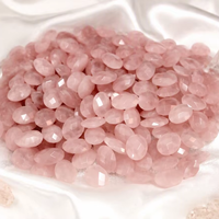 Perles ovales à double facettes en quartz rose, pierres précieuses brillantes pour la fabrication de bijoux