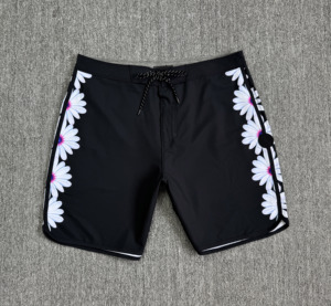 <b>Men's</b> Black Floral Board <b>Shorts</b> With <b>Pink</b> Side Stripe Quick Dry Drawstring Waist Casual Swimwear - Product Image 3