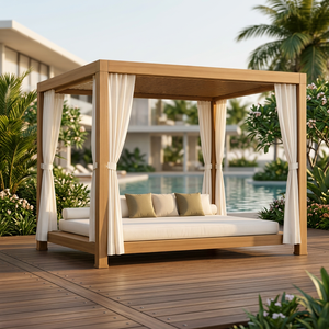Tumbona Doble de Teca Arquitectónica con Techo de Listones Orgánicos para Exteriores - Product Image 1