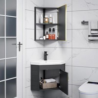 Meuble-lavabo d'angle mural compact pour salle de bain avec miroir et lavabo intégré