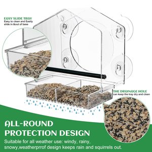 Comedero para pájaros con ventana con 4 ventosas extrafuertes, Casa Grande para pájaros al aire libre para cardenales Bluebird Chickadees, etc. - Product Image 3