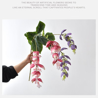 Tige de fleur artificielle Medinilla Magnifica de 110 cm, branche de vigne de rose suspendue à 2 têtes en soie pour décoration de plafond de mariage et de la maison