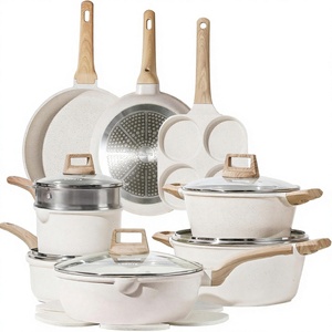 Juego de Utensilios de Cocina <span class=keywords><strong>CAROTE</strong></span> de 21 Piezas Antiadherentes para Inducción con <span class=keywords><strong>Sartenes</strong></span> y Ollas, Libres de PFOS/PFOA, Granito Blanco - Product Image 1
