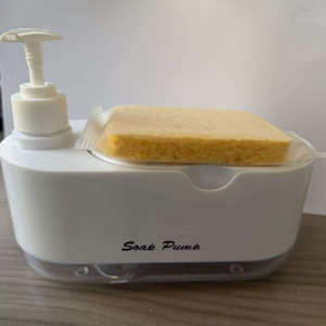 Distributeur de <span class=keywords><strong>savon</strong></span> à vaisselle 2-en-1 avec support pour éponge et gomme à effacer, en ABS, conception à double bec compartimenté - Product Image 5