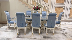 Set di <span class=keywords><strong>Tavolo</strong></span> da Pranzo Rettangolare e <span class=keywords><strong>Sedie</strong></span> <span class=keywords><strong>in</strong></span> <span class=keywords><strong>Legno</strong></span> <span class=keywords><strong>Massello</strong></span> Intagliato, Stile Classico Italiano Europeo Francese di Lusso - Product Image 3