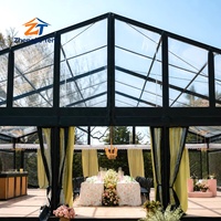 Tente transparente à cadre noir pour mariage, fiançailles, anniversaire, réception, événement social, chapiteau festif extérieur
