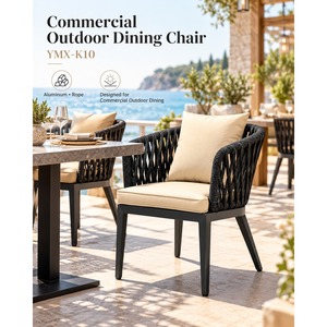 Chaise de salle à manger moderne en corde noire avec coussin beige, pour extérieur, patio, restaurant, structure en aluminium, livraison aux États-Unis - Product Image 4